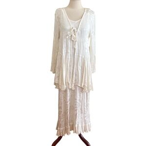 Y2k Anna - Bella dress  Off White  Crinkle Maxi Dress and jacket  Set boho